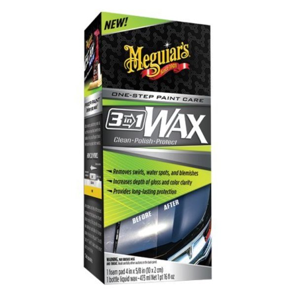 Meguiars Wax Blend Of Synthetic Polymers And Carnauba 16 Ounce Bottle With Foam Applicator Pad Single G191016